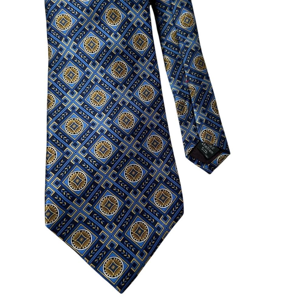 Gianfranco Ruffini Printed Blue & Gold Italian Silk Tie